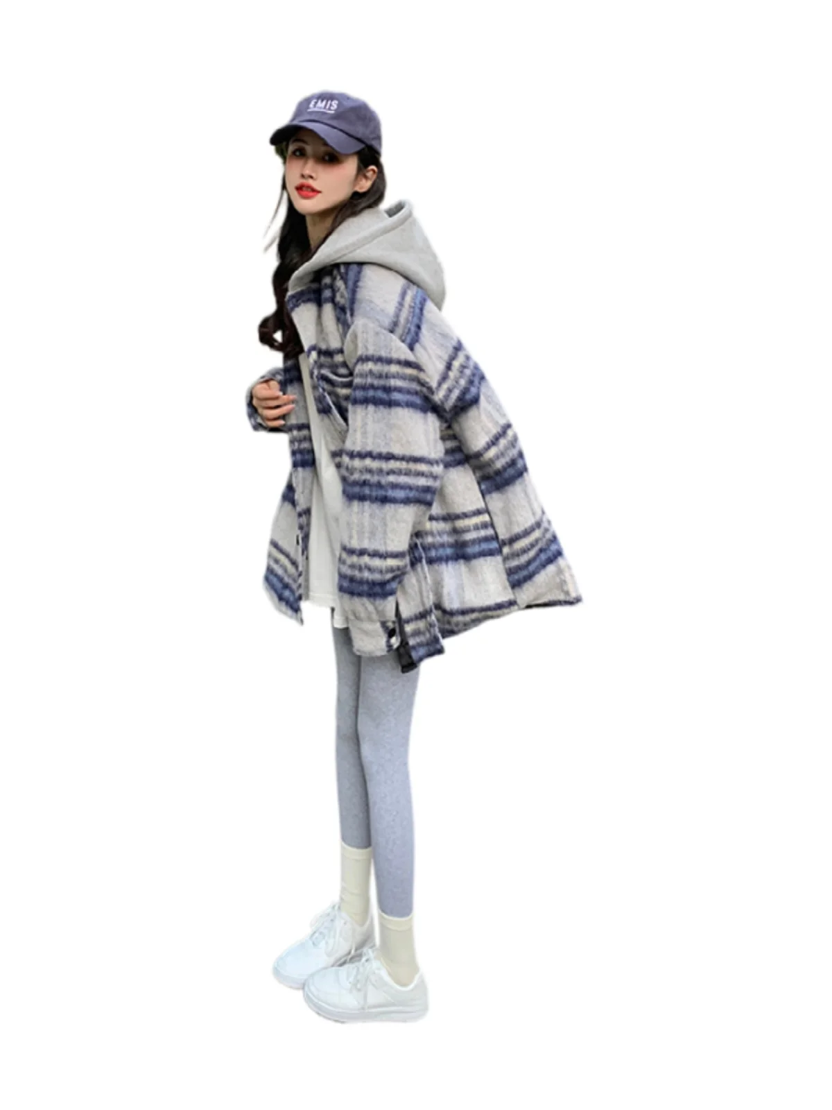 Cárdigan Abierto con Capucha a Cuadros Hoado para Mujer de Talla ande, Ropa de Abrigo Cálida de Otoño, Estilo Informal pa...