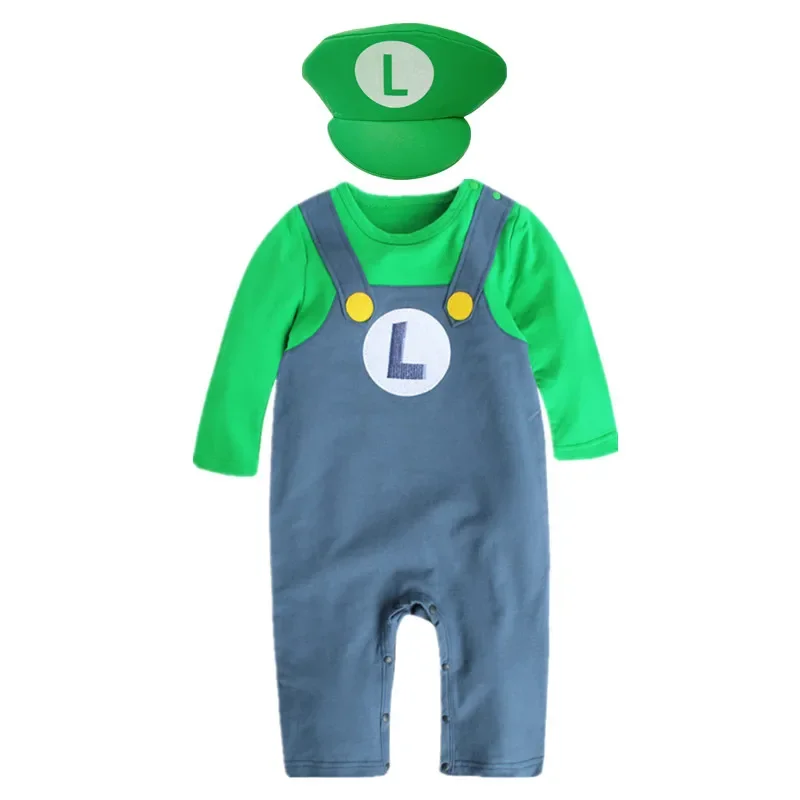 0-2Y Toddler Mar Costume Animation Game Louis Brothers Jumpsuit Halloween Cotton Harness Crawl Clothes Baby Cosplay Suit