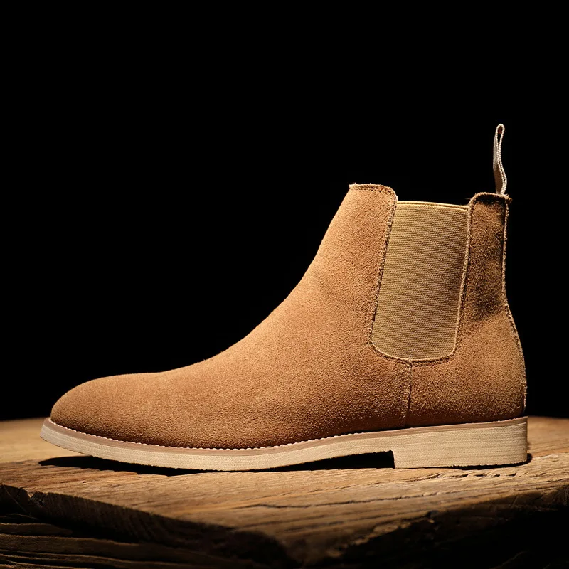 Fashion Yellow Chelsea Boots Men Pointed Comfortable Dress Boots Men Slip On Cheap Women Men's Suede Shoes Zapatos Hombre Casual