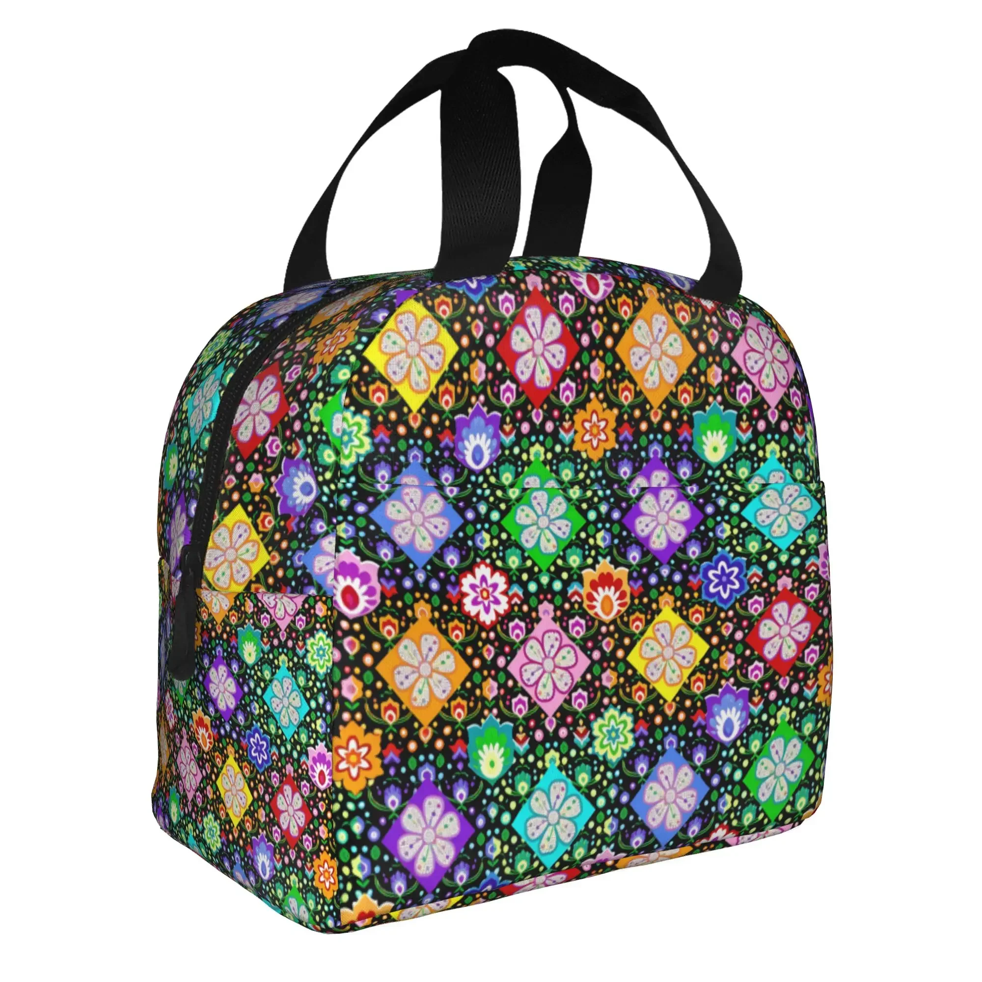 Poland Folk Flowers  Insulated Lunch Bag for Work School Polish Floral Art  Waterproof Thermal Cooler Bento Box Women Men