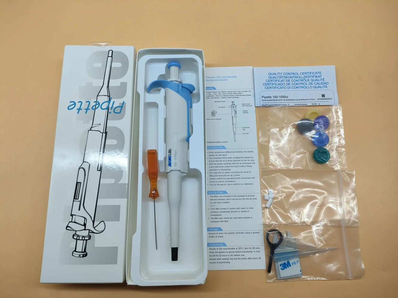 Pipetta da laboratorio IKEME Pipetta digitale regolabile 100-1000ul Attrezzatura da laboratorio per micropipette completamente sterilizzabile con punte per pipette