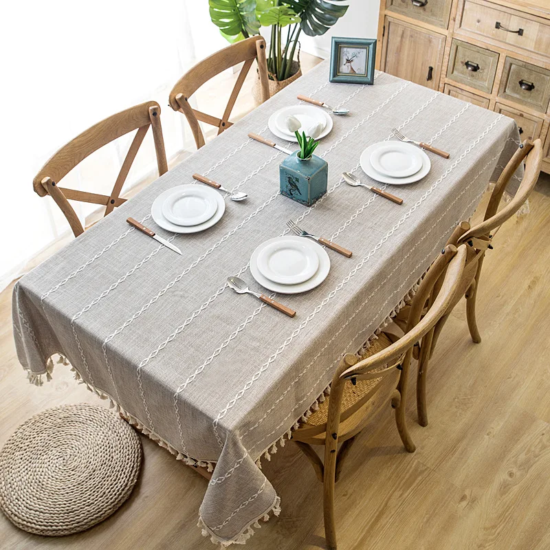 

Cotton Linen Three-dimensional Jacquard Tablecloth,With Tassel Rectangle Round Tablecloth for Kitchen Dinner,Party Christmas