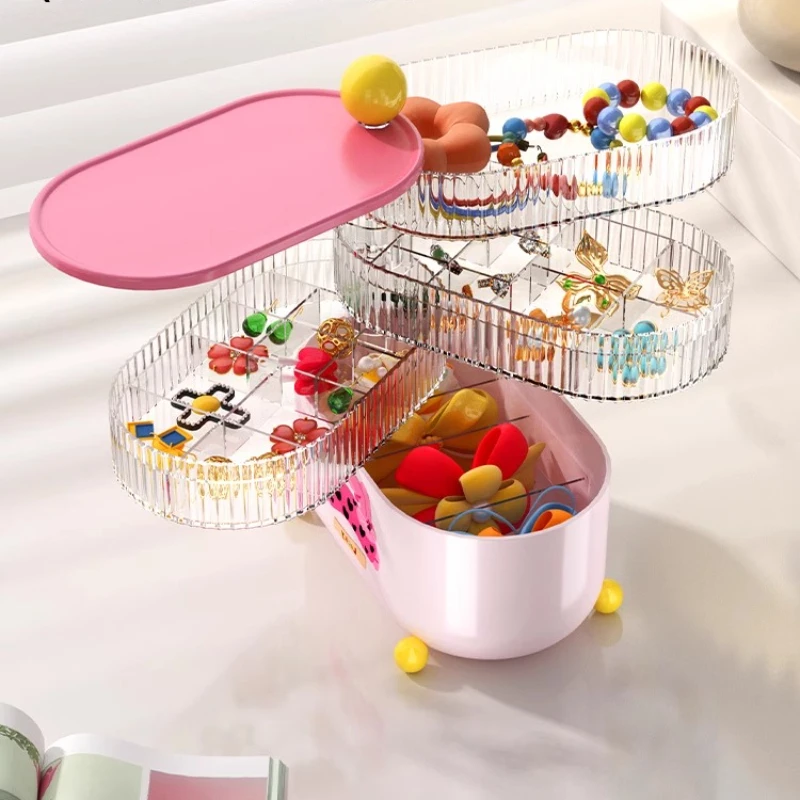 Children's Hair Accessories Storage Box Organizer Rotatable Girl's Hair Rope Hairpin Accessories Desktop Dopamine Jewelry Boxes