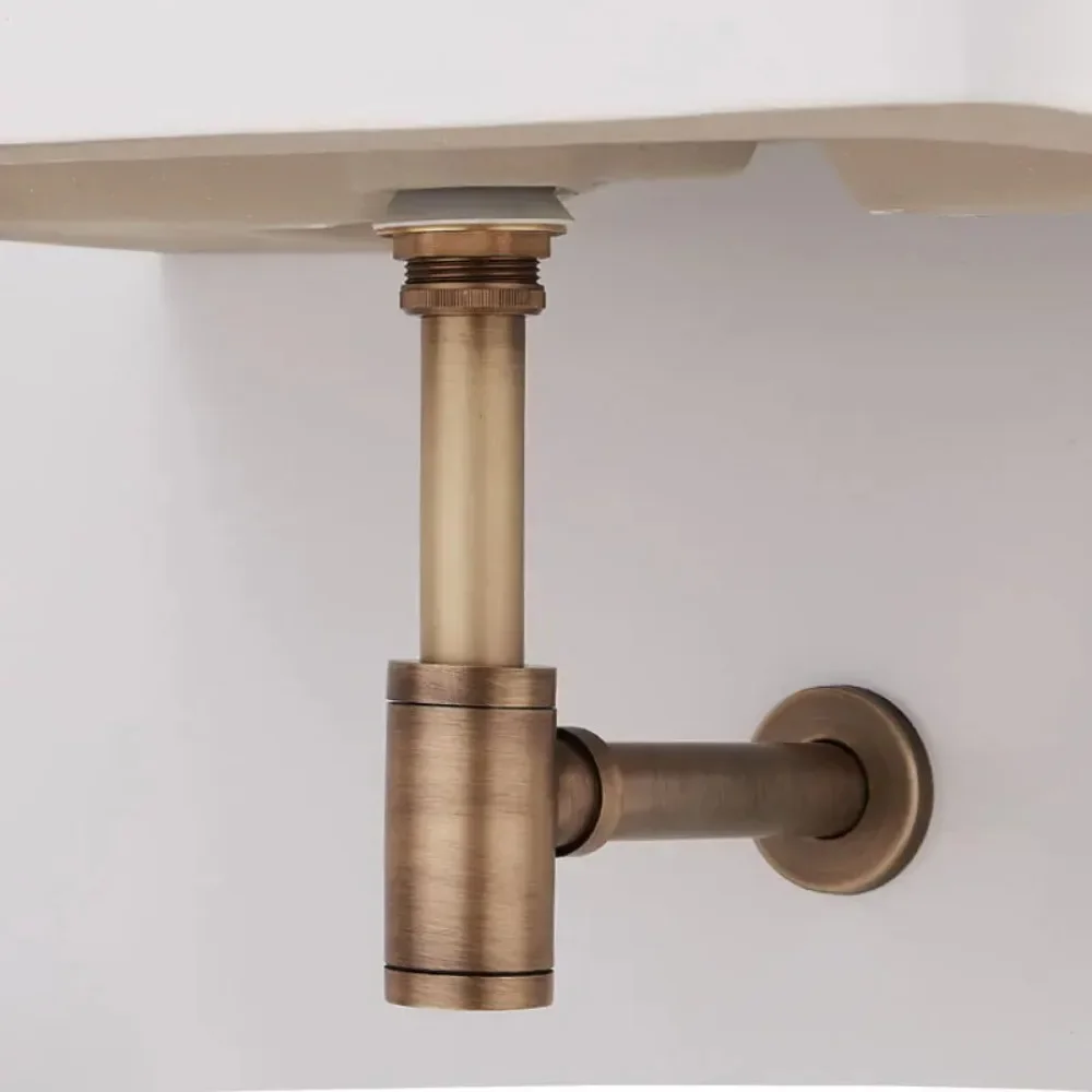 Sink Drain Pipe P Trap Kit Antique with Pop Up Drain Brass Modern Round Bottle P Trap