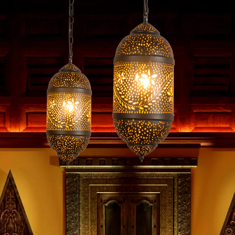 Moroccan Wrought Iron pendant lights Restaurant Hotel Cafe Bedroom Hallway Lobby Vintage Hollowed Laser-Cut Decor hanging lamps