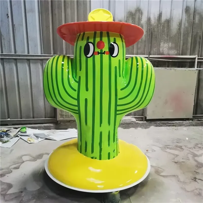 Shopping Mall Decoration Fiberglass Life Size Plant Statue Large Green Resin Cactus Sculpture for Home Indoor Interior Decor
