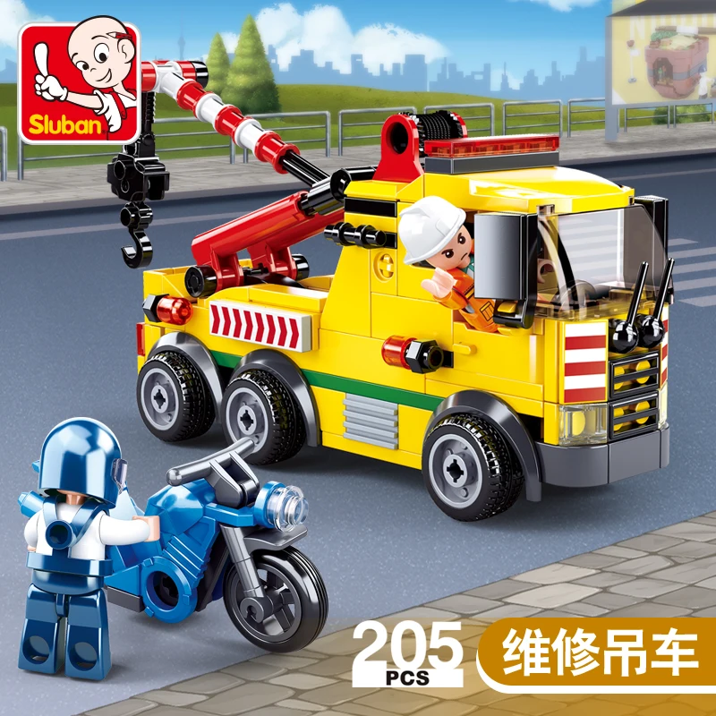 Sluban City Service Truck Building Blocks, Tow Truck/Car Carrier/Forklift/Tanker, Educational Toys for Kids Boys Gift