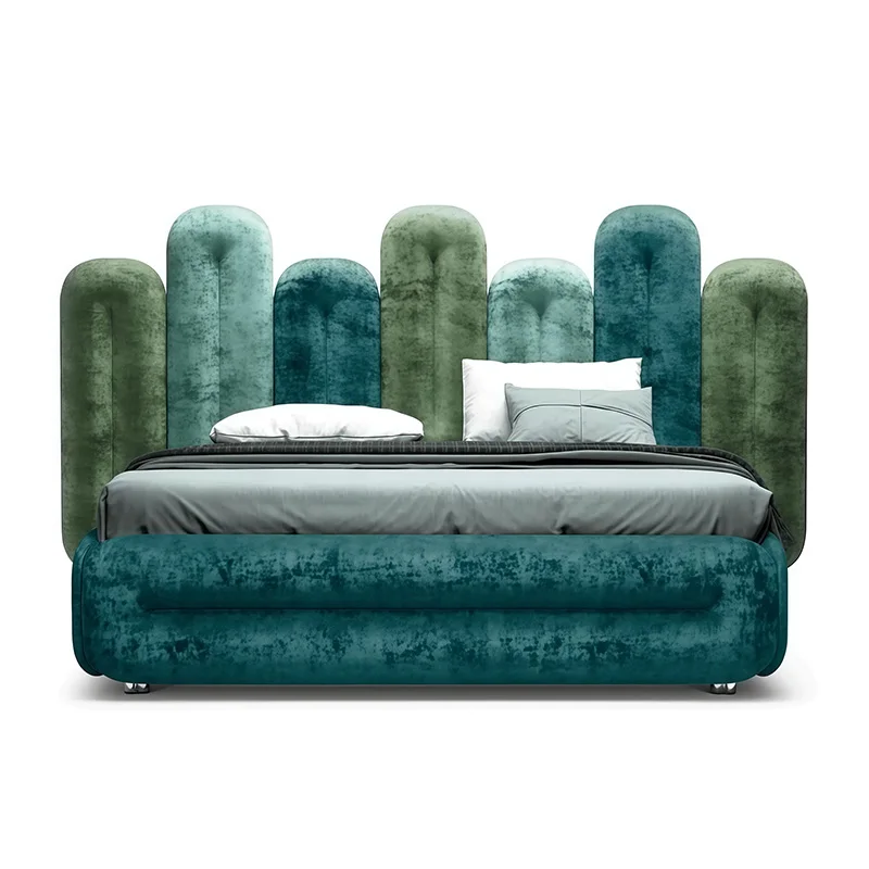 

Современная кровать King Deluxe Art, каркас из цельного дерева, металлические ножки, синий, зеленый, красный, бархатная мебель для спальни