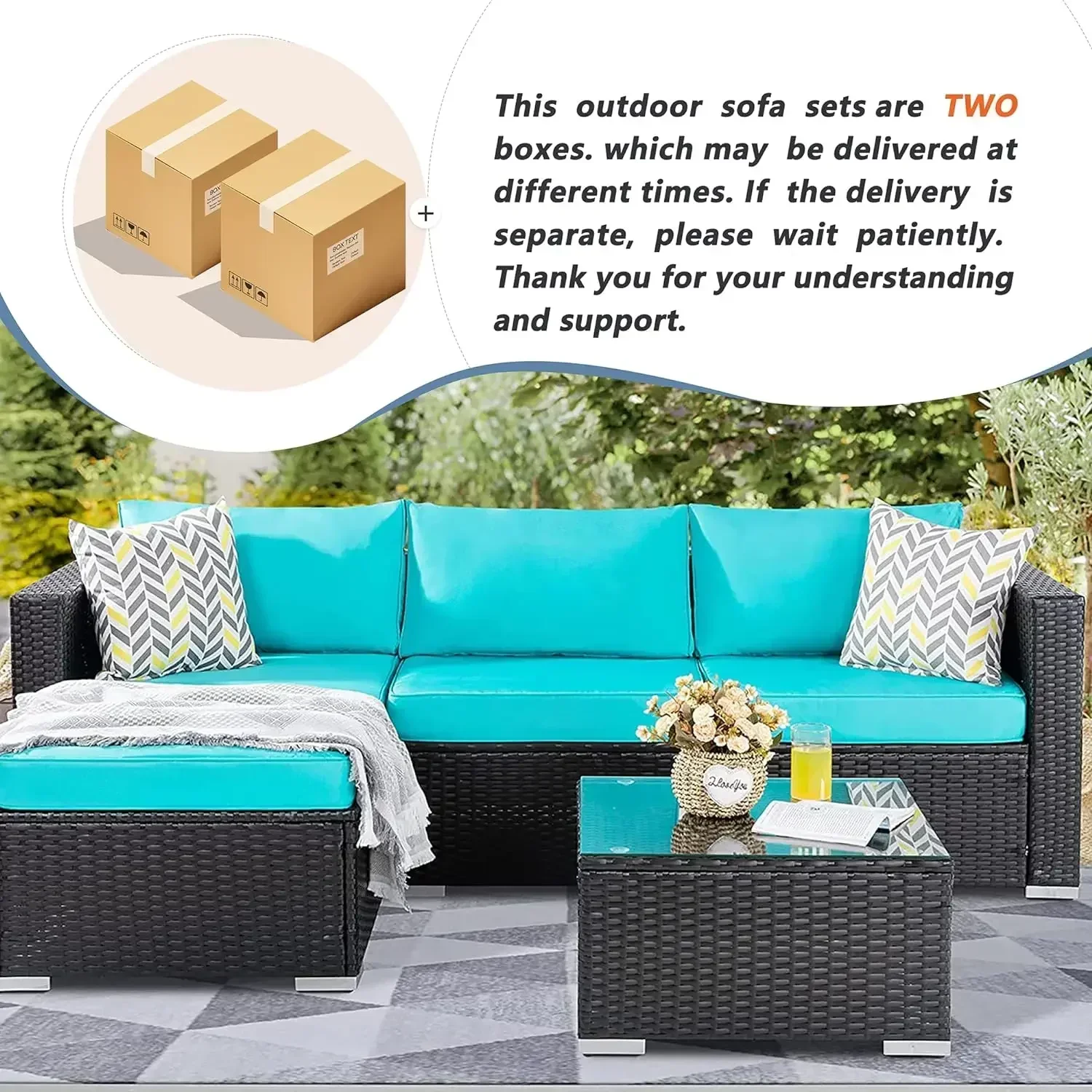 Furniture supplies Shintenchi Outdoor Wicker Patio Sofa Set, Black All-Weather Rattan Small Sectional Patio Set and Chaise Loung