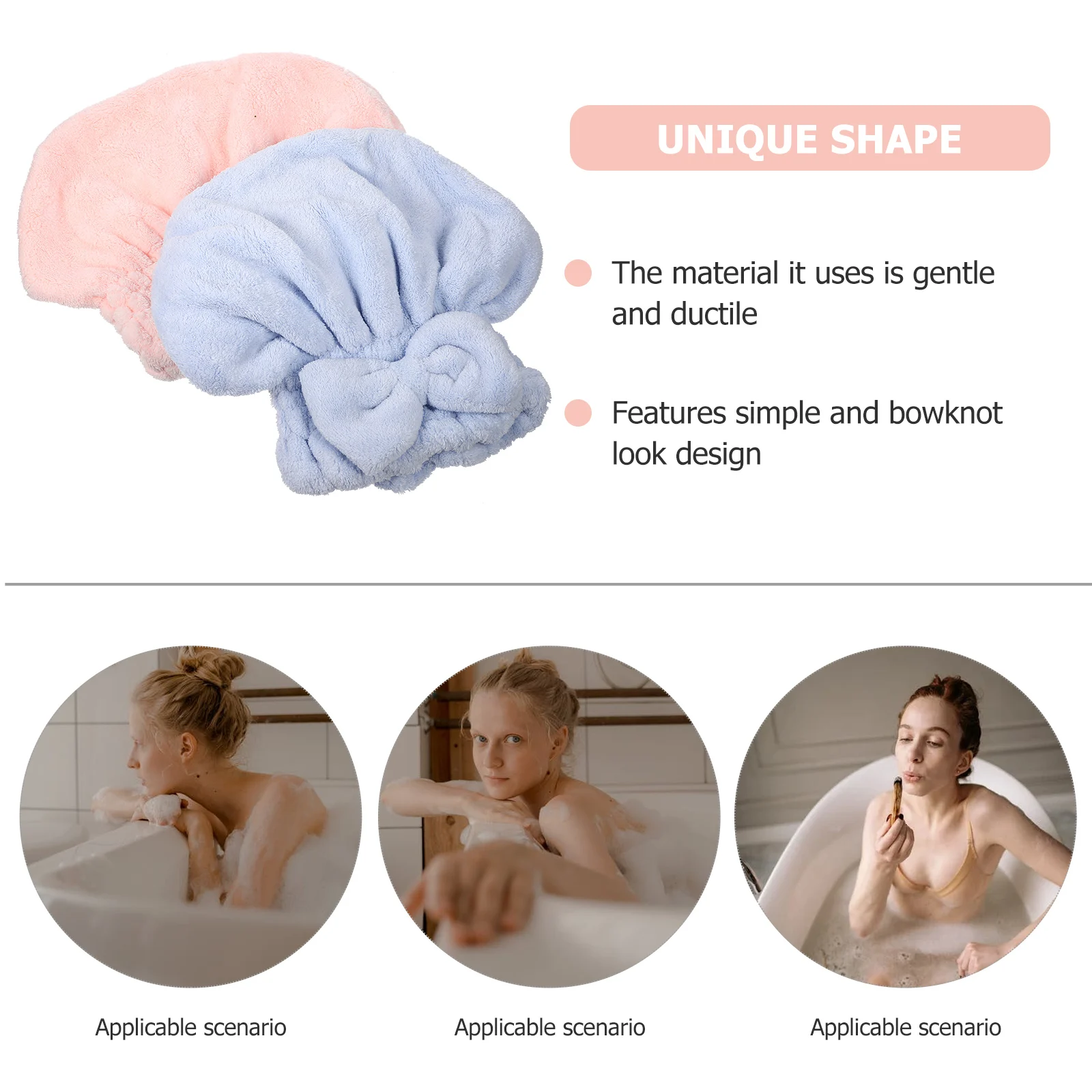 

2Pcs Coral Fleece Hair Drying Hat Bowknot Design Quick Absorbent Shower Bath Towel Wrap Soft Comfortable Hair Towel Wrap