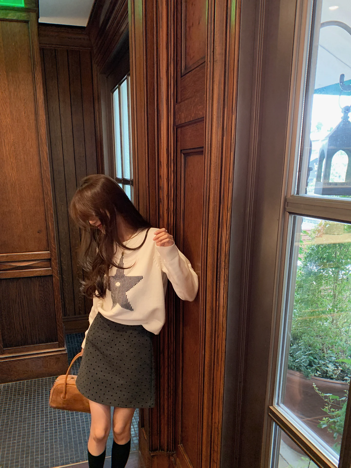 

Повседневный вязаный свитер с длинными рукавами для женщин, базовый слой, верхняя одежда, белый топ с пятиконечной звездой, универсальный, осень-зима