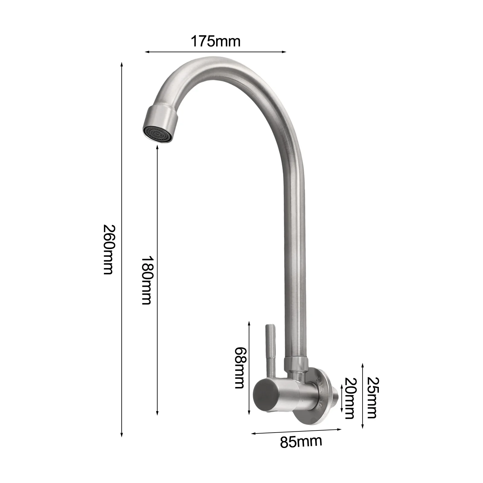 

Настенный кухонный смеситель из нержавеющей стали 304, одинарный кран для холодной воды, вращающийся смеситель для кухонной раковины, смеситель для раковины