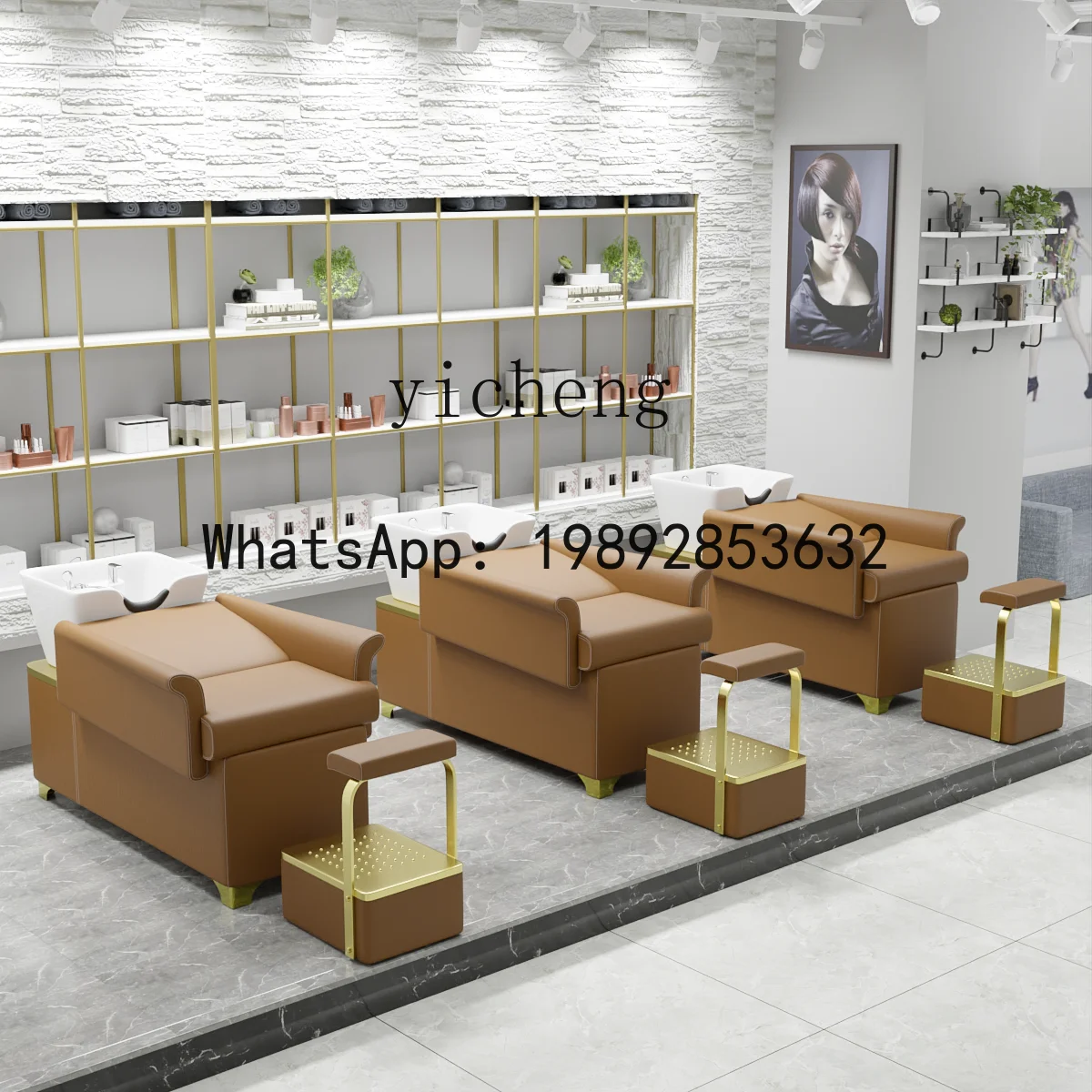 H2  barber shop shampoo bed, special ceramic basin for hair salon, semi-reclining flush