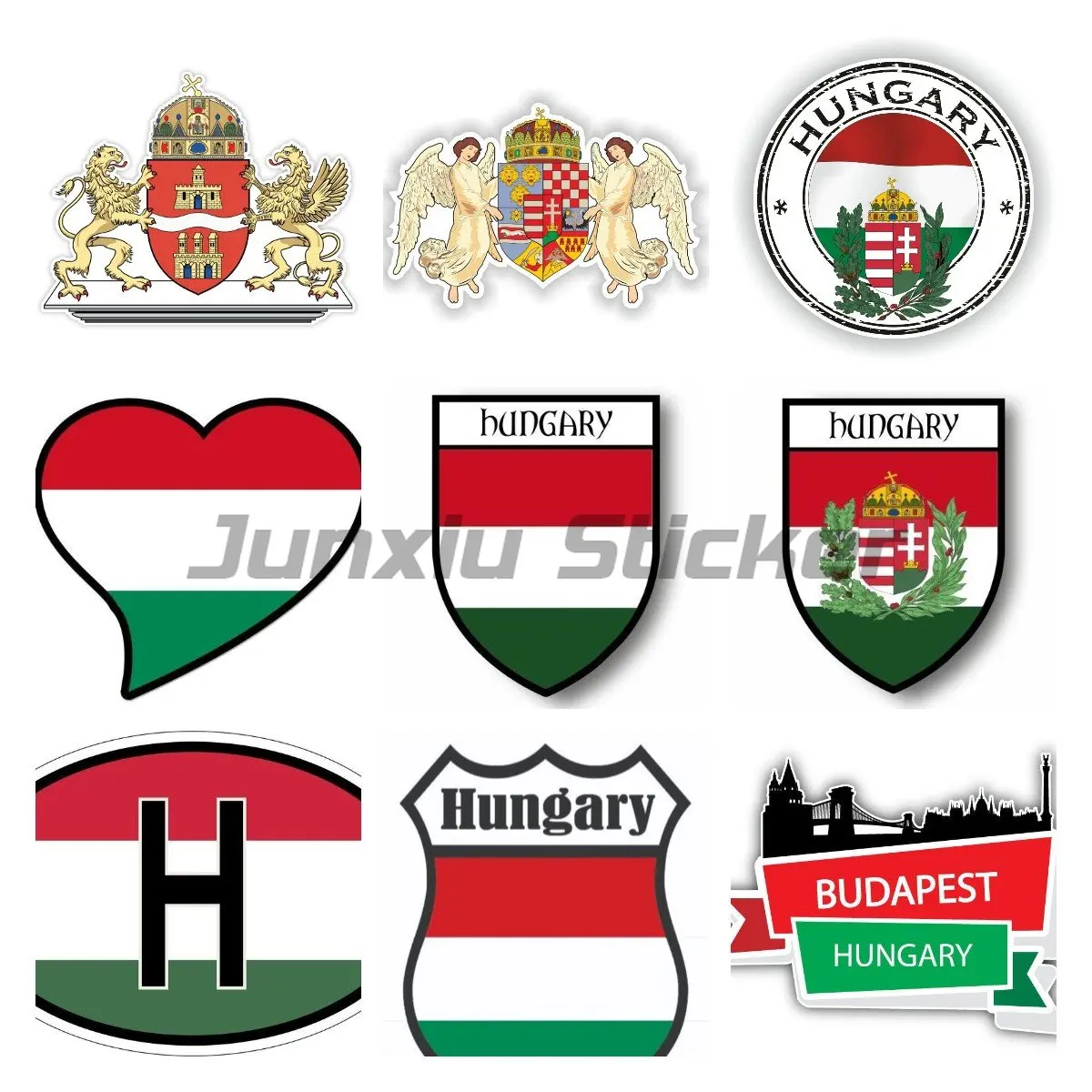 

H HUNGARY COUNTRY CODE Flag Flag Coat of Arms Cars Laptop Door Window Helmet Bicycle Vinyl Waterproof Car Sticker Accessories