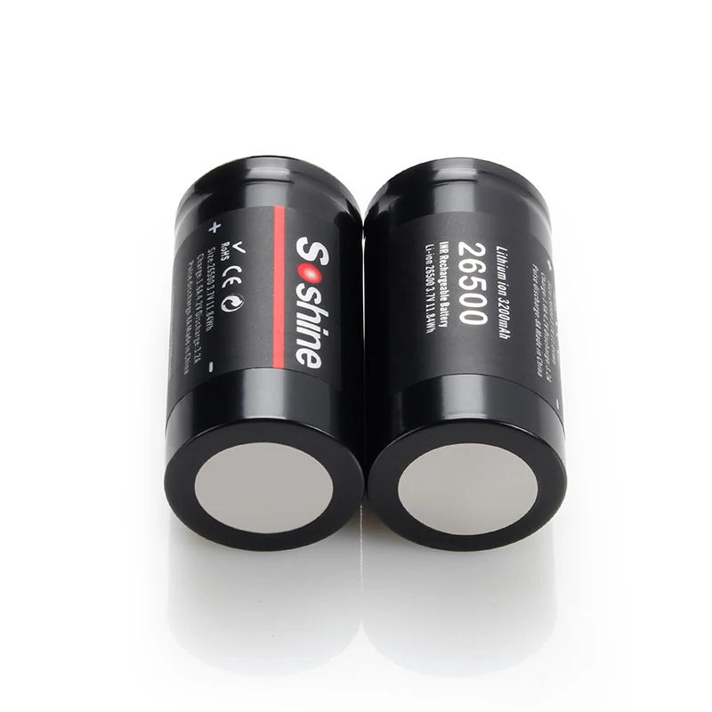 2pcs/lot original Soshine 3.7V 3200mAh 26500 Rechargeable battery Li-ion Batteries Cell hot sell  Optional charger