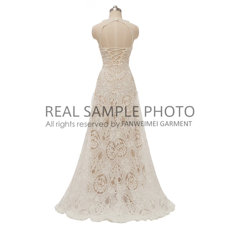 Fabbrica di Champagne bohémien Boho Vintage abito da sposa in pizzo foto reale