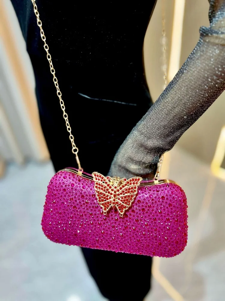 Moda 3d borboleta decoração saco de noite delicado feminino cravejado diamante bolsas casamento bolsa embreagem corrente sacos ombro