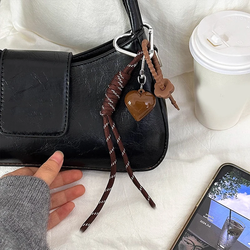Fashion Creative Retro Heart Bag Pendant Mobile Phone Lanyard Colorful Braided Rope Keychain Pendant Decor Accessories