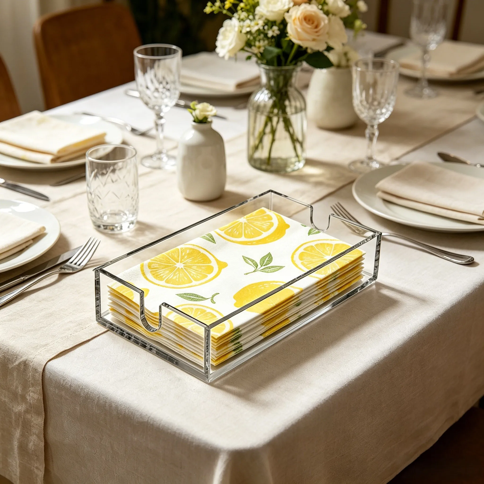 Clear for acrylic Napkin Holder 10 mm Thick For Dining Table Accessory 5.3x5.3x2.16in Sleek Minimalist Design No Rust