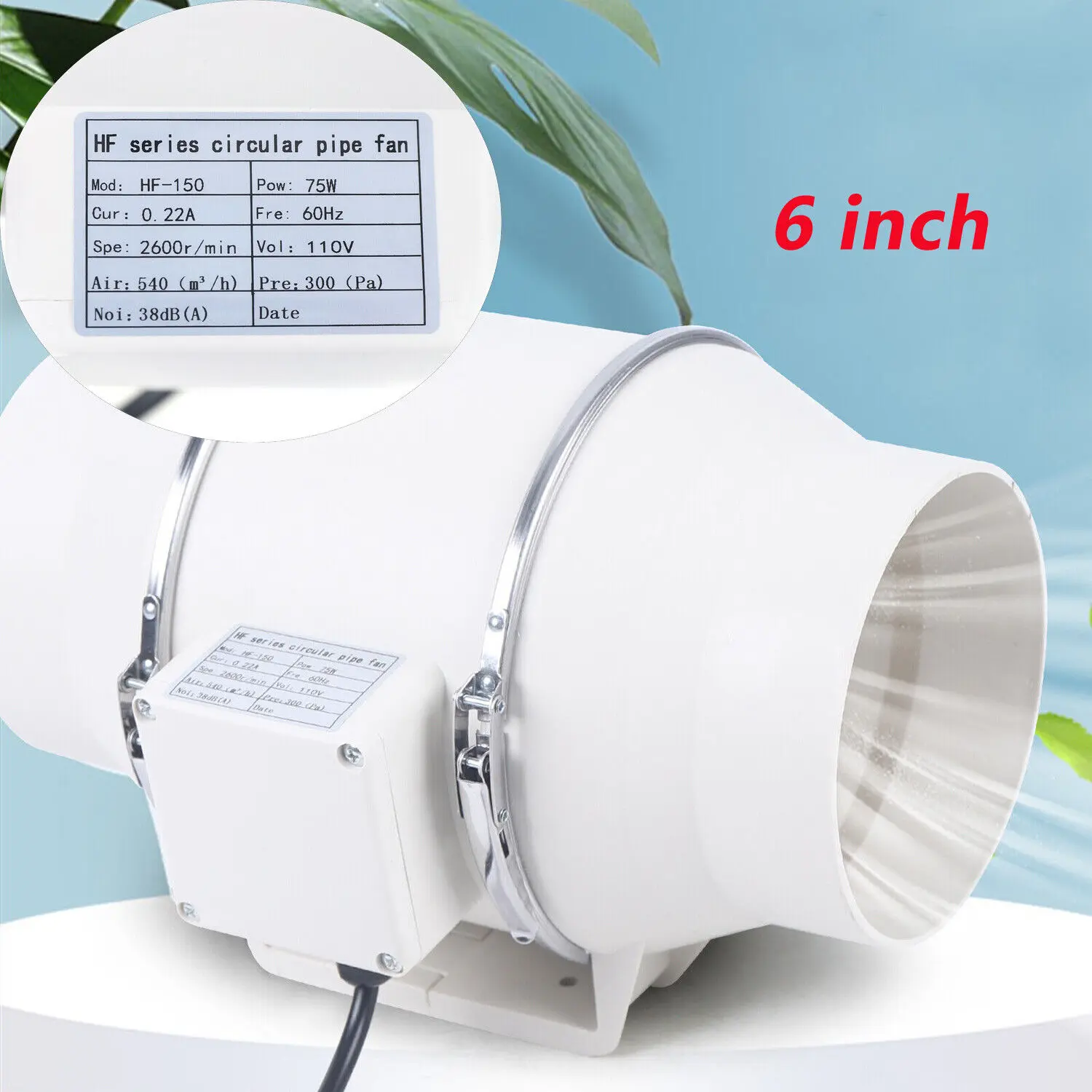 6 Inch Inline Ventilation Fan Air Circulation Vent Exhaust Blower Fan HF-150