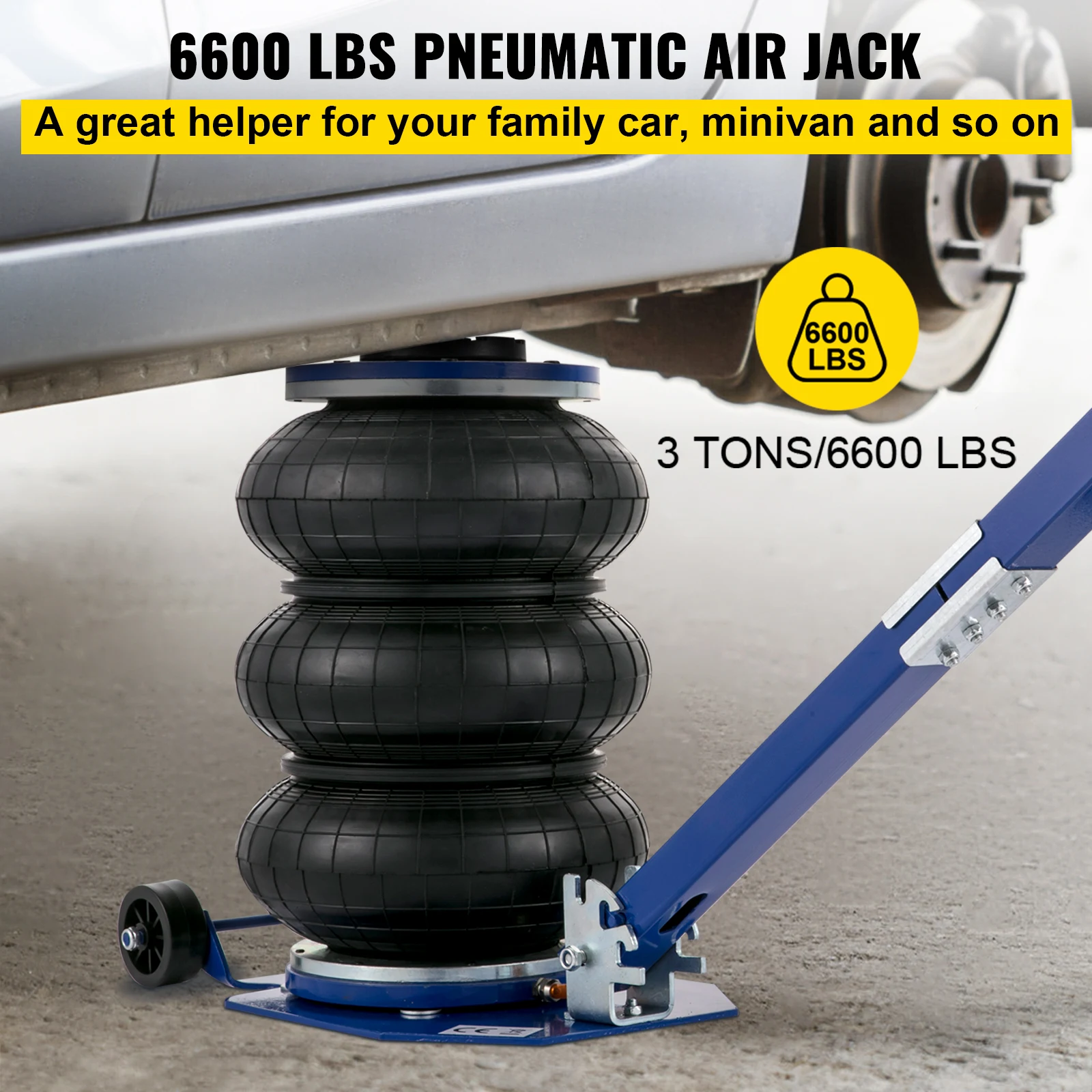 VEVOR Martinetto Pneumatico 3/5 Tonnellate Cric Pneumatica ad Aria 6600-11000 Libbre Presa Cric Sollevatore Pneumatica per Auto con Maniglia Pieghevole 3 Airbag Gamma di Altezza 14-40 cm