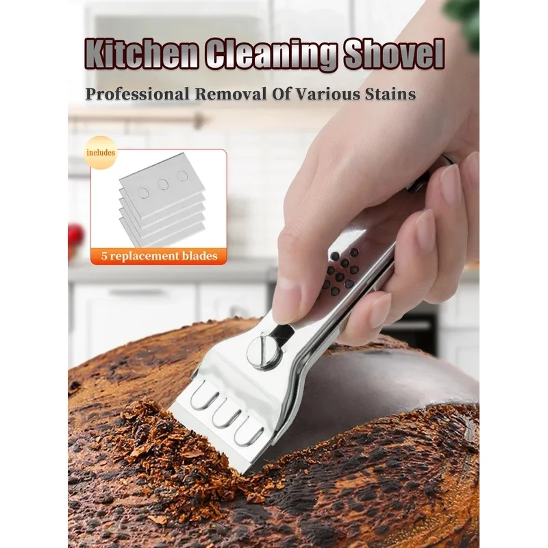 6 Blades Multi Scraper Tool Sturdy Stainless Steel Ice Removal Grout Scraper with Ergonomic Handle for Kitchen Glass Tile Cleani