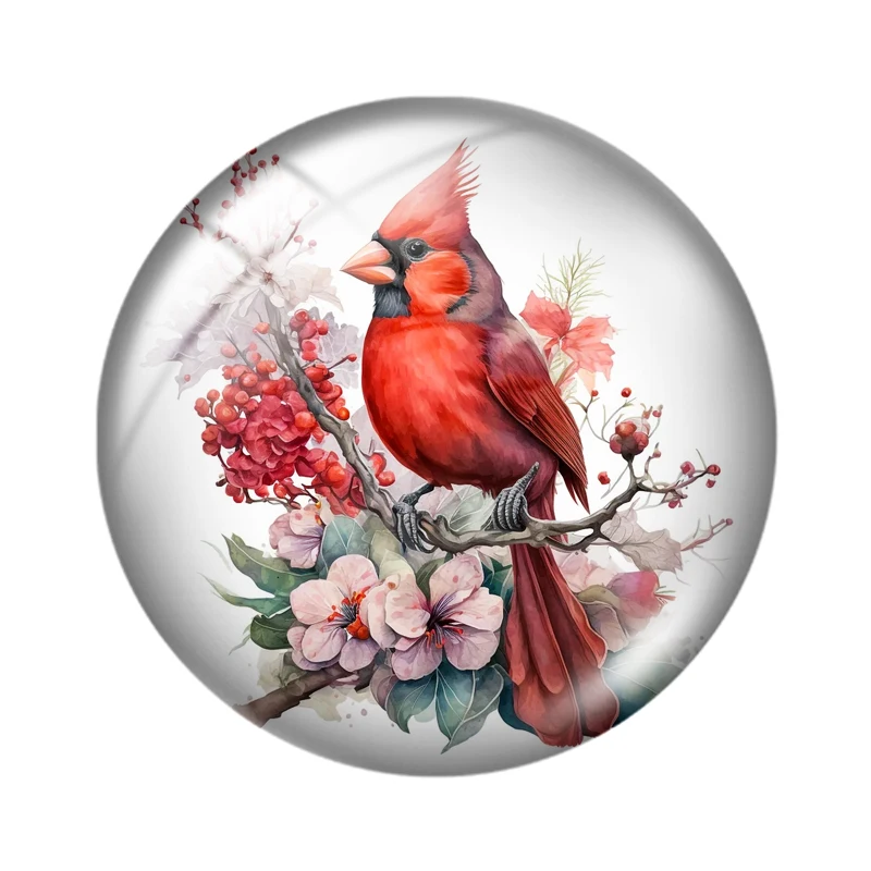 Watercolor Red Cardinal  10pcs 12mm/16mm/18mm/25mm Round Photo Glass Cabochon Demo Flat Back Making findings