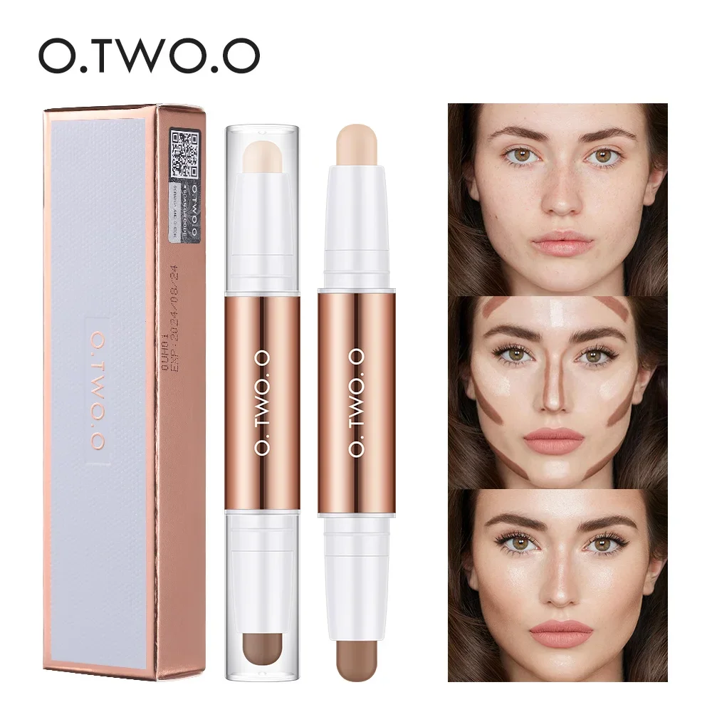 O.TWO.O Corrector de contorno de doble cabeza, resistente al agua, acabado mate, iluminador, resaltador, pluma de contorno para Maquillaje facial
