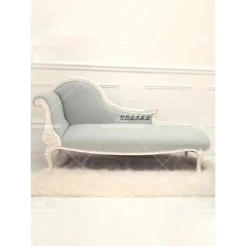 French Light Luxury Solid Wood Carved Flower Chair Bedroom Beauty Couch American Balcony Leisure Lazy Sofa Private Custom