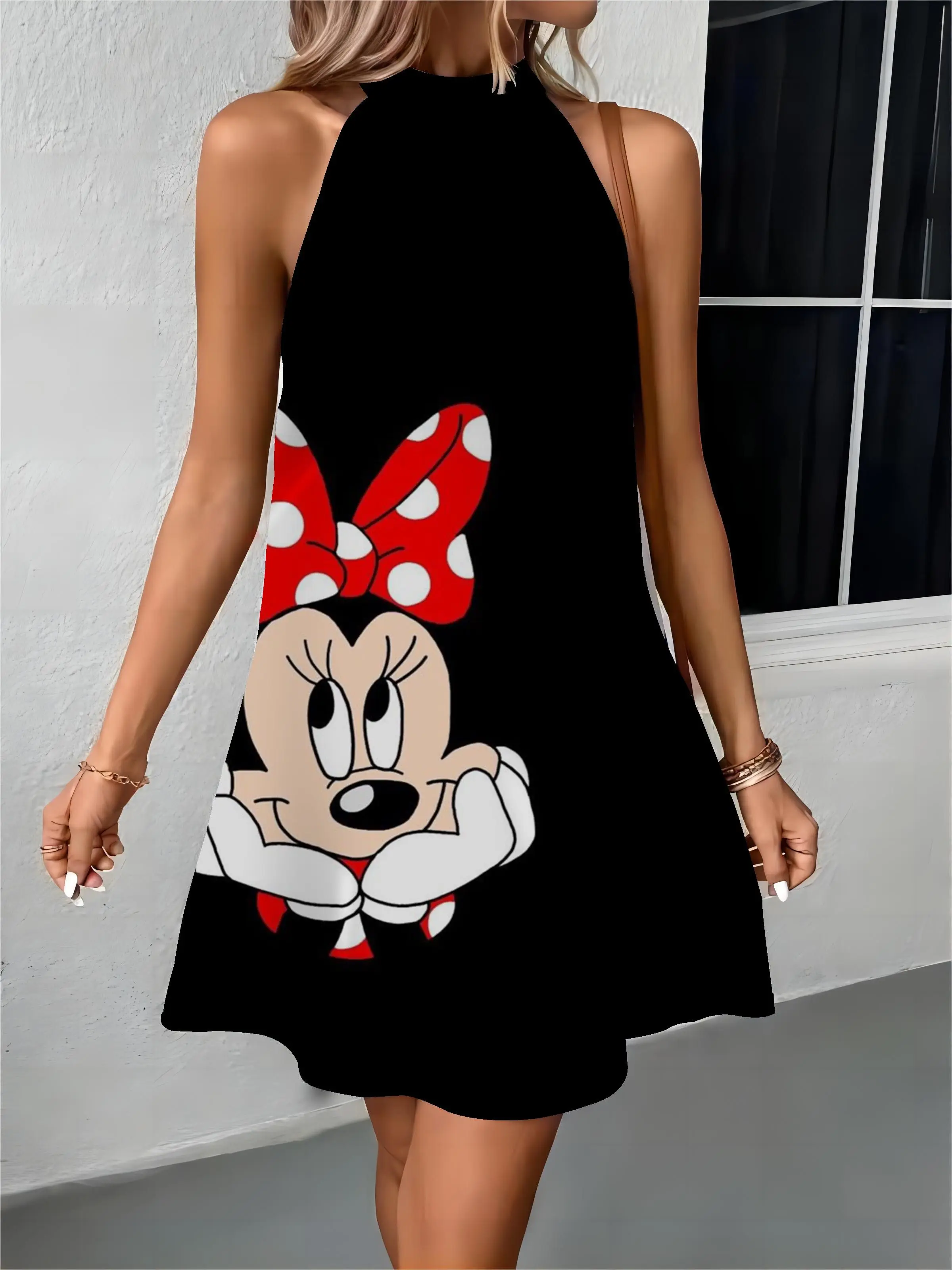 

Disney Midi Dresses Beach Dress Off Shoulder Mickey Apron Minnie Mouse Bow Knot Womens Fashion Summer 2024 Elegant Women Party