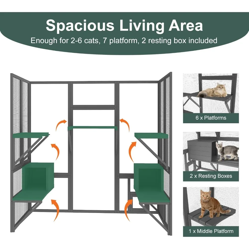 Catio Outdoor Cat Enclosure, Large Cat House for Mulitiple Cats Walk in Cat Cage with Waterproof Cover and Sunshine Panel Roof,