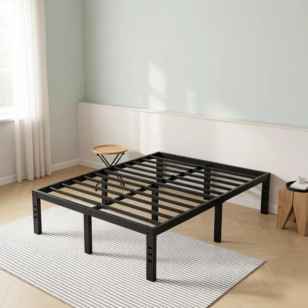 

Металлическая кровать-платформа Queen с высотой 14 дюймов, местом для хранения под кроватью, прочными стальными ламелями, простая сборка, без пружинного блока
