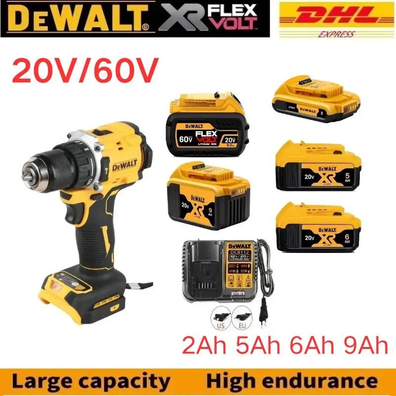 

DeWalt 100% Original 20V/60V 2Ah 5Ah 6Ah 9Ah MAX Battery Power Tool Replacement For DeWalt 20v Battery+electric drill+Charger