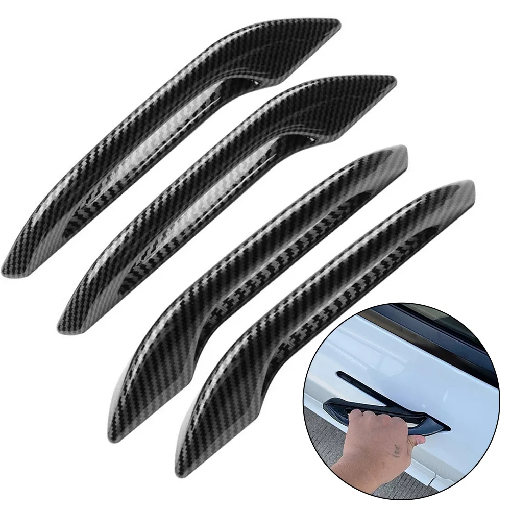 Aesthetic Carbon Fiber Cover Set for Car Door Handles on For Tesla Model 3 Y Waterproof and Antifreeze Design in a Pack of Four