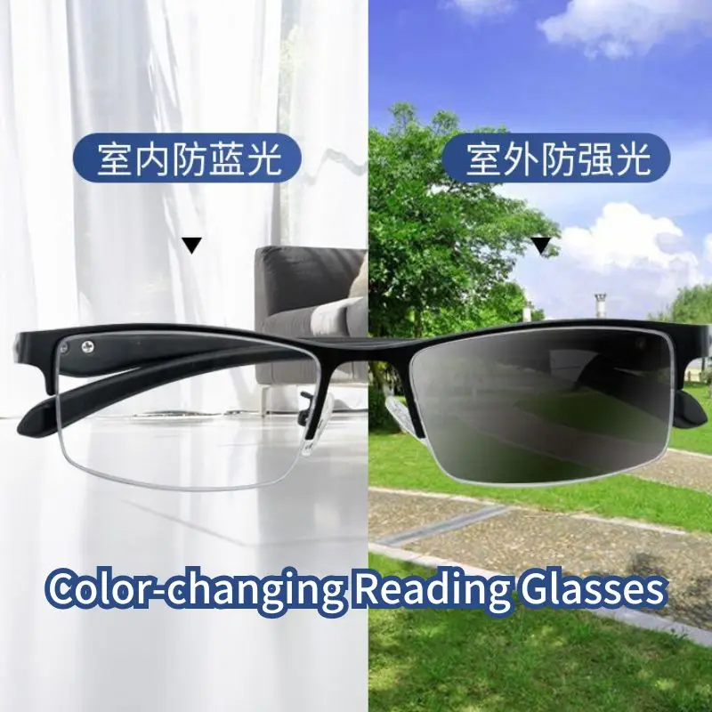 

Photochromic Anti-blue Light Magnifier Progressive Multifocal Photochromic Reading Glasses Half Frame Presbyopia Glasses