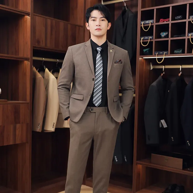 

Новинка 2023 года (пиджак + брюки) Бутик мужской моды Деловой джентльмен Тонкий шерстяной британский стиль Открытый свадебный банкетный костюм из 2 предметов