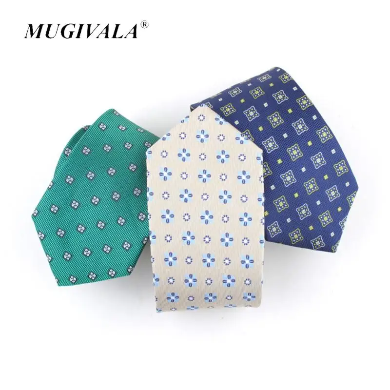 

MUGIVALA Brand 7.5cm Widh Men's Tie Plaid Small Flower Formal Wear Office Professional Tie For Men Wedding Groomsmen Necktie