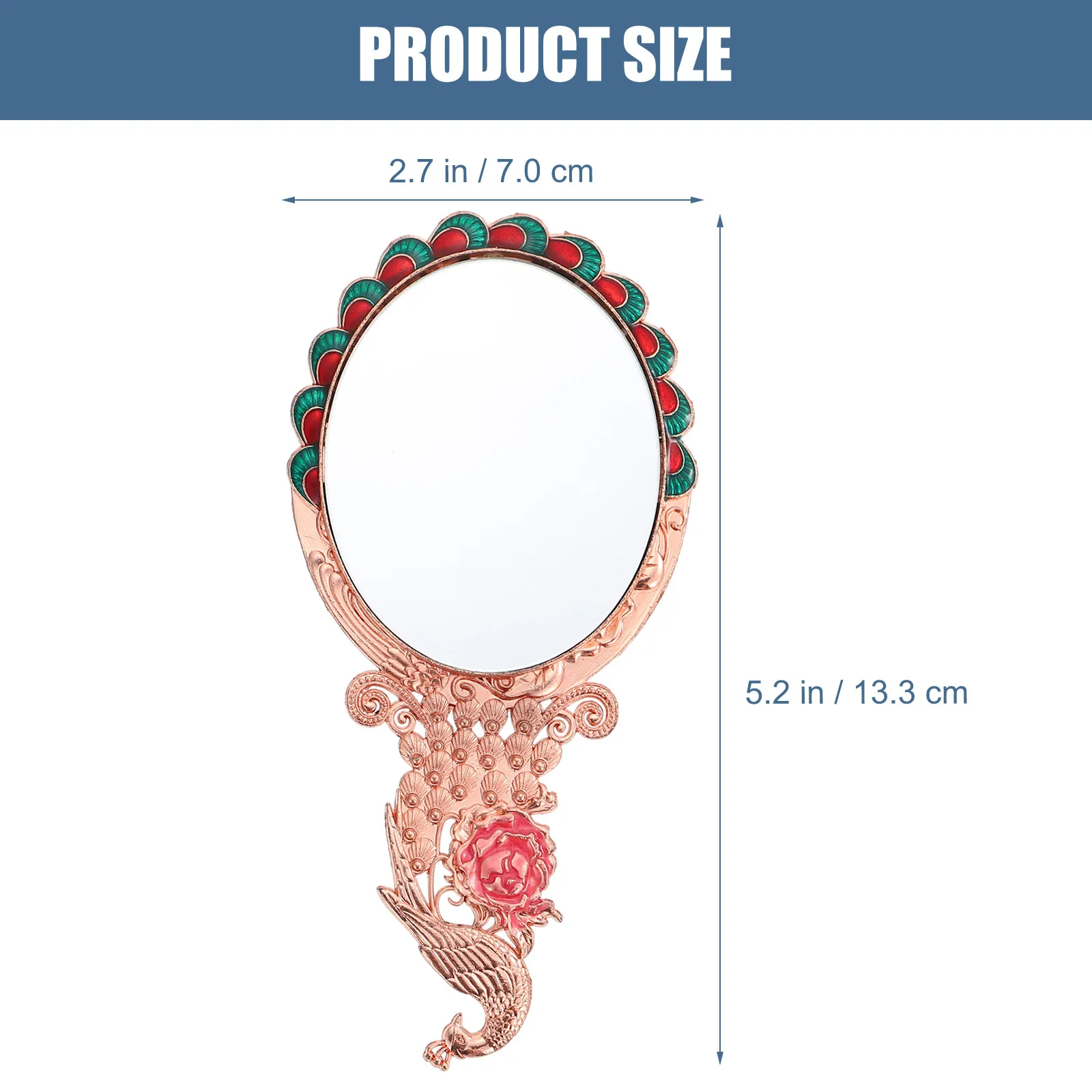 1Set Retro Handheld Mirror Peacocks Pattern Compact Mirror Comb Set Portable Makeup Vanity Tool for Women