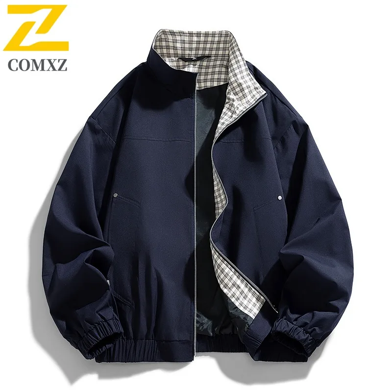 سترة رجالي فاخرة لركوب الدراجات في الهواء الطلق من COMXZ 2025 سترة مريحة ومتينة عالية الجودة بياقة بيسبول معطف خريف خفيف الوزن
