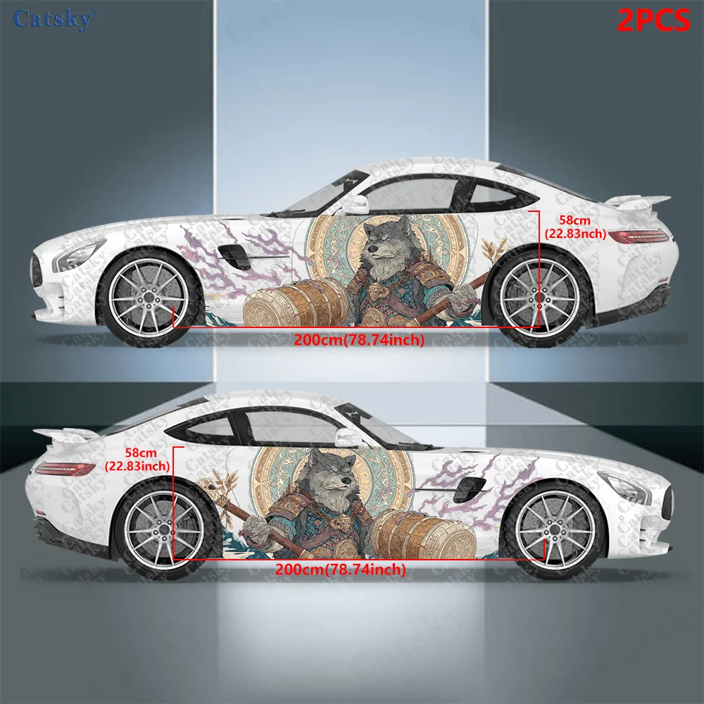 2pcs Fantasy Thunder Wolf Sticker, Durable, Fade-Resistant, Enhance The Aesthetic of Your Vehicle with Art Design Car Vinyl Wrap