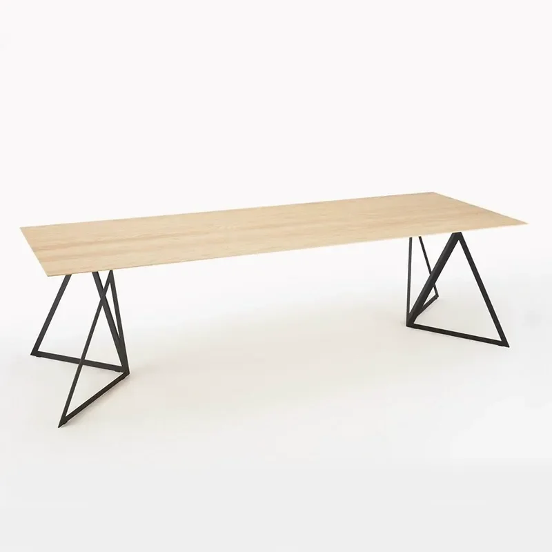 Nordic wrought iron solid wood large conference table long table simple modern rectangular loft desk industrial style table