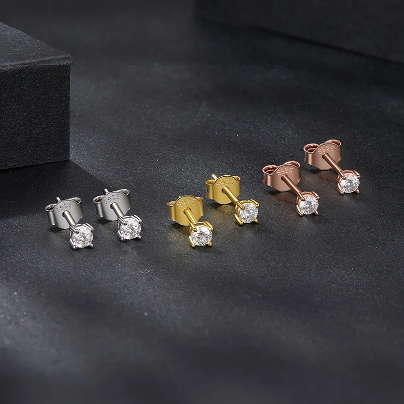 Bamoer U 0.5CT مويسانيتي وأقراط مطلية بالذهب 925 فضة 4-الشق حلق صغير أصلي للنساء هدية يومية لطيفة #4