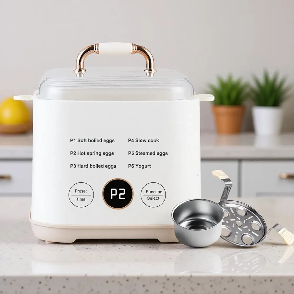 

Яйцеварка на 5 яиц с 24-часовым таймером, пароварка для яиц, решетка из нержавеющей стали, без BPA, автоматическое отключение