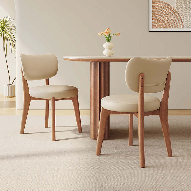 Modern Cream Upholstered Dining Chair Wood Frame with Luxury Backrest for Home/Commercial Use Kitchen