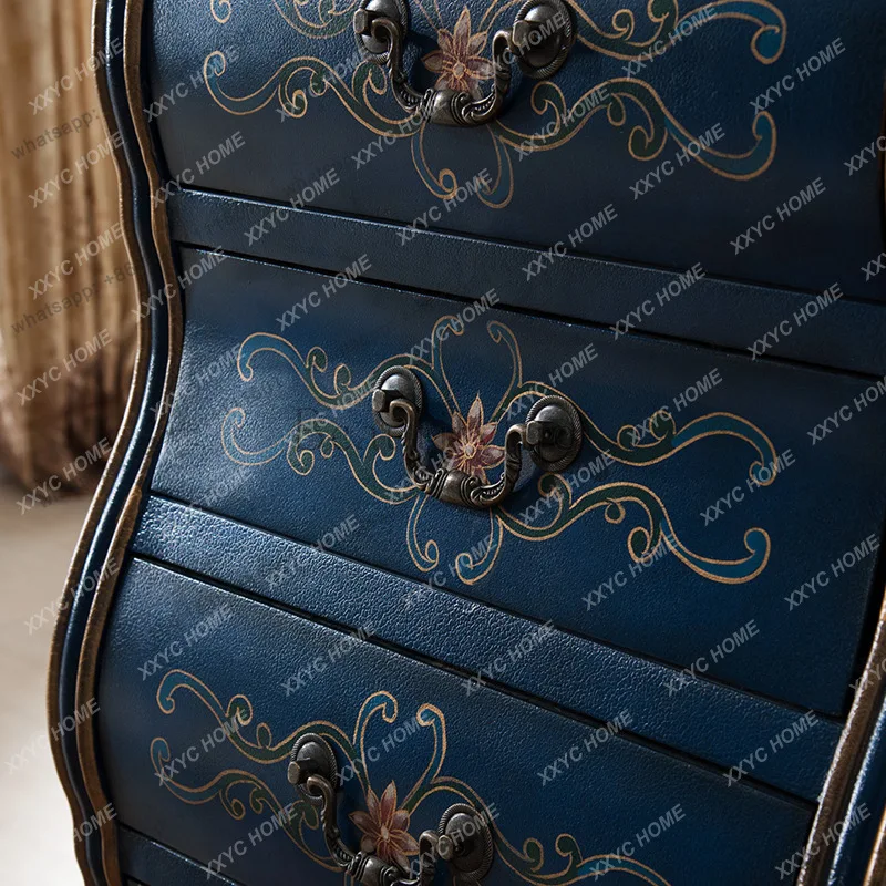 blue seven-chest cabinet retro carved vertical cabinet storage storage