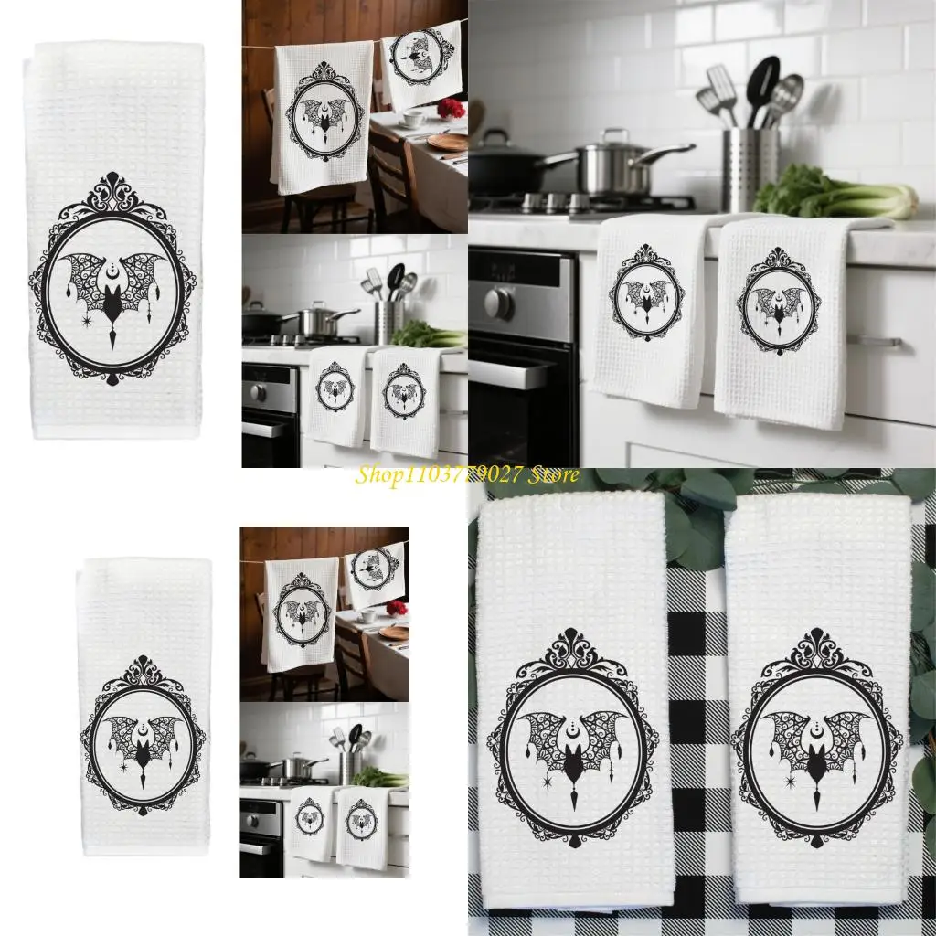 C4DF Absorbent Checkered Pattern Dish Rag Halloweens Themed Dish Drying Fabric Sustainable Kitchen Accessory