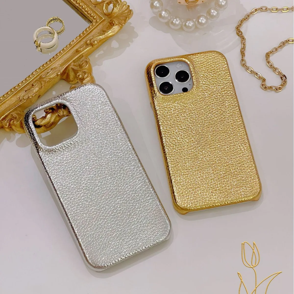نمط ليتشي ذهبي وفضي SR مناسب لهاتف آيفون 16 برو ماكس آيفون 13 حافظة هاتف 11/12 ملمس راقي 14 برو نمط جلدي