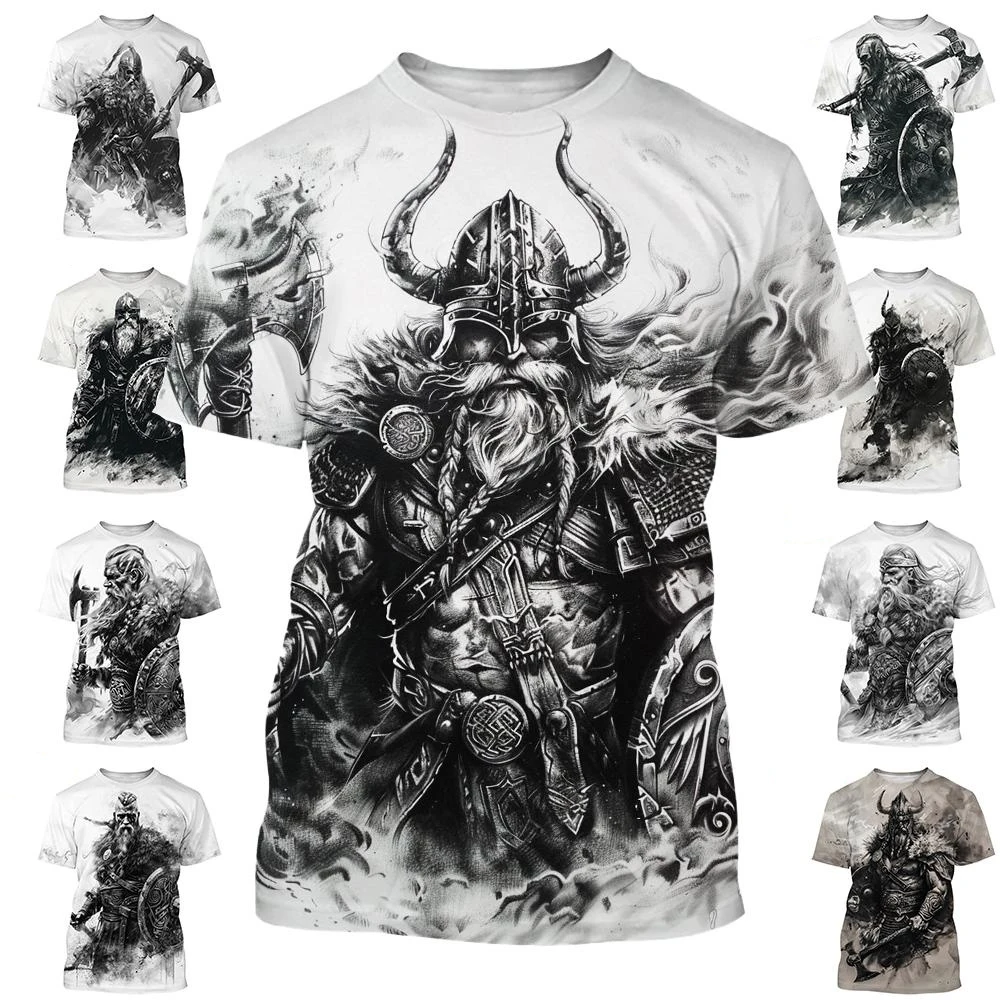 New Men's Black and White Line Tattoo Pattern 3d Short-sleeved T-shirt Tops Street Hip-hop Harajuku Cool T-shirt
