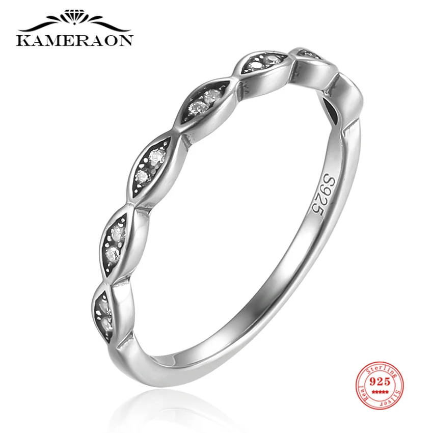 Kameraon Original Authentic Real 925 Sterling Silver Stackable Ring CZ Sparkling Delicate Wedding Jewelry for Women Gift 2022