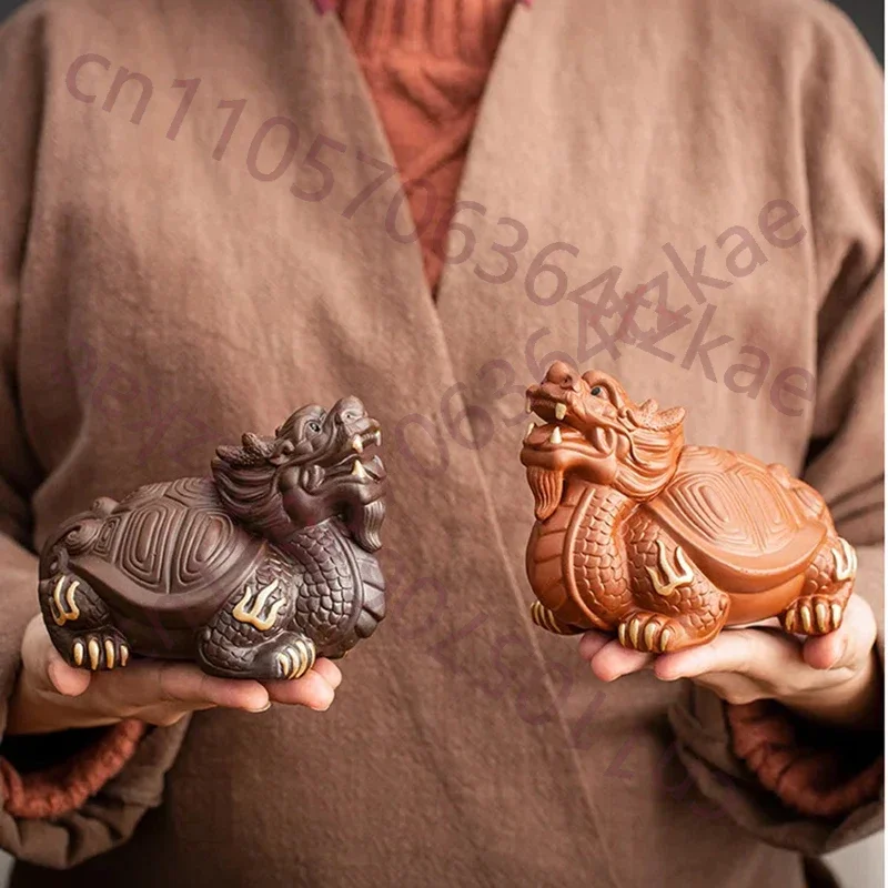 Ceramics Dragon Turtle Mascot Decoration Small Statue- Chinese Characteristic Suitable For Home And Office Longevity Decor